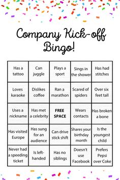 the company kick off bingo game with sprinkles