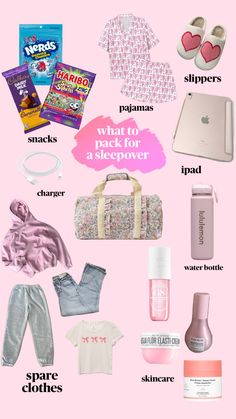 the contents of a travel bag on a pink background with text that says what to pack for a trip