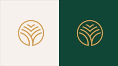 the logo for an organic farm, which is designed in gold on green and white