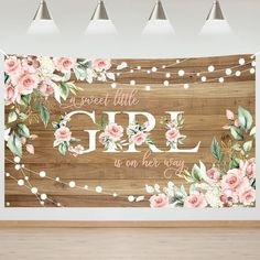 Congratulations! Welcome your baby girl with the rustic baby shower backdrop, which is designed with pink flowers and "a sweet little girl is on her way" letters. Perfect for adding gentle atmosphere for your baby girl shower. This baby shower backdrop measures 70.8 x 43.3 inch, large enough to decorate a wonderful baby shower. It's made of flag cloth, soft, lightweight, premium and reusable. The pink flower baby shower backdrop is suitable for indoor and outdoor use. You can use it for baby gir Its A Girl Banner, Backdrop Pink, Unique Party Themes, Banner Photo, Shower Backdrop, Baby Shower Flowers, Baby Shower Backdrop, Rustic Baby Shower, Studio Props