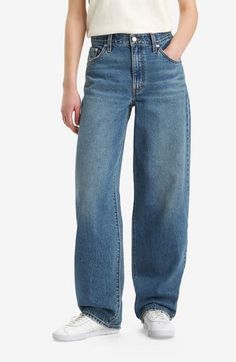 This take on '90s dad jeans is cut from nonstretch denim with extra-roomy wide legs that are meant to be worn stacked at the hem. 16" leg opening; 10 3/4" front rise; 15 1/2" back rise (size 29x32) Zip fly with button closure Five-pocket style 100% cotton Machine wash, tumble dry Imported Levi's Wide Leg Bottoms For Streetwear, Levi's Wide Leg Streetwear Bottoms, Levi's Wide Leg Rigid Denim Bottoms, Straight Leg Jeans With Sneakers, Dad Jeans Outfit, Levis Baggy Jeans, Colorful Fall Outfits, Pretty Clothing, Style Rut