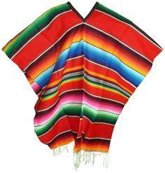 Traditional Red One-size Poncho, Multicolor Loose Poncho For Vacation, Red One Size Cape Poncho, Red One-size Poncho Cape, Oversized Multicolor Poncho For The Beach, Red One-size Cape Poncho, Traditional Red Shawl Poncho, Red Long Sleeve Poncho For Festival, Red One-size Cape Shawl