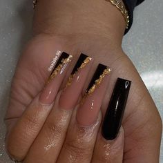 Gold Acrylic Nails, Black Acrylic Nails, Drip Nails, Her Nails, Simple Acrylic Nails