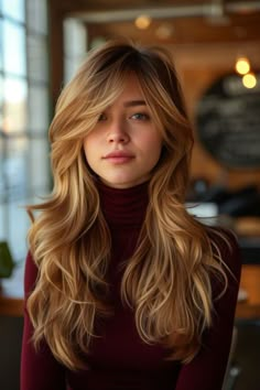 Long layered haircut with side bangs Side Bangs With Long Hair, Side Bangs Hairstyles, Long Hair Ideas, Hair 2024, Long Hair With Bangs