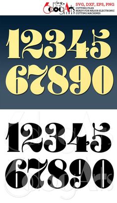 some type of font and numbers that are black and white with yellow letters on them