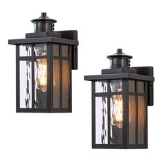 two outdoor lights with one light on each side