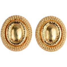 These large, bold earrings make a stunning statement. The smooth inner oval is surrounded by raised ovals of two different textures. They measure 1 3/8 inches in length and 1 1/4 inches in width. Clip backs can be converted to posts. Gold Earrings Big, Modernist Earrings, Bold Earrings, Jade Earrings, Chanel Earrings, Oval Earring, White Gold Earrings, Enamel Earrings, Yellow Gold Earring