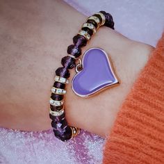 New Heart Beaded Charm Bracelet In Purple Packages Ship Same Or Next Day Smoke/Pet Free Home Trendy Heart Beads Bracelets For Mother's Day, Trendy Heart Beads Bracelet For Mother's Day, Elegant Beaded Heart-shaped Stretch Bracelet, Valentine's Day Beaded Charm Bracelet, Trendy Beaded Bracelets With Heart Charm As Gift, Beaded Heart Bracelet Gift, Beaded Heart Bracelet For Mother's Day, Elegant Beaded Heart Charm Bracelet, Heart-shaped Beaded Bracelet For Mother's Day