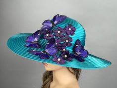 "This is a one of a kind hat. It is my own unique design. Vogue hats are perfect for horse racing events, church, the Kentucky derby, weddings, garden tea parties and charity events. There is a tie on the inside of the hat that helps adjust the size from large to small. 100% Brand new, hand made and high quality. Material: Satin Brim is 5\" Please feel free to ask me any questions or special requests. I have designed & created each piece in my shop. All pieces are securely wrapped & boxed to pre Handmade Hats For Royal Ascot Races, Handmade Mini Hat For Kentucky Derby Evening, Handmade Top Hat For Kentucky Derby, Handmade Hats For Kentucky Derby Races, Custom Formal Hat For Kentucky Derby, Custom Hat For Kentucky Derby, Handmade Hats For Royal Ascot Party, Handmade Hats For Kentucky Derby, Handmade Fitted Hats For Races