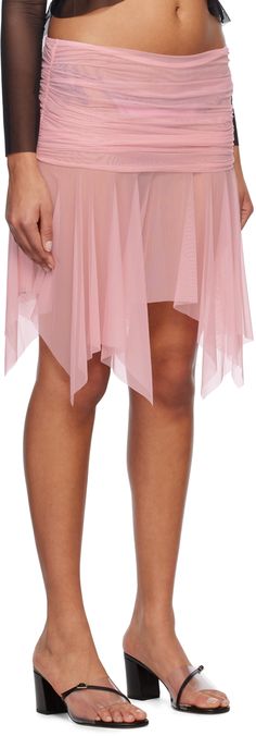 Semi-sheer stretch nylon tulle skirt. · Asymmetric hem · Ruching at side seams · Unlined Supplier color: Pink Pink Disco, Kiki De Montparnasse, Cotton Citizen, Comme Des Garcons Shirt, Sheer Skirt, Stella Mccartney Adidas, Pink Skirt, Pink Outfit, Asymmetric Hem