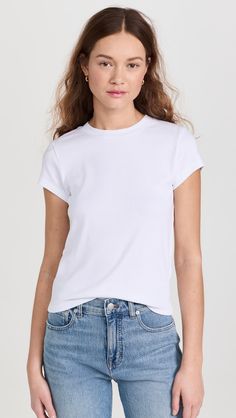 Madewell Brightside Tee | Shopbop Fitted Plain T-shirt For Summer, Stretch Plain Short Sleeve T-shirt, Classic T-shirt With Ribbed Neckline For Summer, Basic Short Sleeve T-shirt For Summer, Fitted Short Sleeve Basic T-shirt, Fitted Short Sleeve Top With Ribbed Neckline For Summer, Classic Stretch Top With Short Sleeves, Basic Solid Color Short Sleeve Top With Ribbed Neckline, Basic Solid Short Sleeve Top With Ribbed Neckline