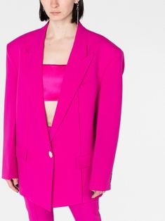 The Attico Glen Oversized single-breasted Blazer - Farfetch Blazer Pink, The Attico, Breasted Blazer, Asymmetric Hem, Flap Pocket, Welt Pocket, Single Breasted, Hot Pink, Fashion Branding