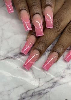 Pink On Pink French Nails, Nails Two Tone, Pink Baddie Nails, Ombre French Tips, Brown Acrylic Nails, Blue French Tips, Brown Acrylic