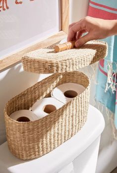 Bathroom Storage, Shelves + Organizers Scandinavian Bathroom Ideas, Bathroom Laundry Hamper, Elegant Bathroom Design, Bathroom Storage Hacks, Cozy Bathroom, Bathroom Basket Storage, House Interior Design Styles, Scandinavian Bathroom, Basket And Crate