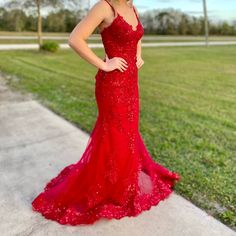 Beautiful Red Mermaid Style Dress Purchased About A Month Ago, Still In Bag. Just Worn For Pics. Brand New, Perfect Condition, Tags Still Attached. Size 4. Purchased For $558 From So Sweet Boutique. Asking $400 Obo. Contact Me For More Pics Red Mermaid Dress With Mermaid Hem For Prom, Red Fishtail Evening Dress, Red Fishtail Evening Dress For Formal Occasions, Formal Red Fishtail Evening Dress, Red Fishtail Dress For Formal Occasions, Red Mermaid Dress For Formal Occasions, Red Fitted Mermaid Evening Dress, Red Mermaid Hem Gown For Red Carpet, Red Mermaid Hem Gown For Formal Occasions