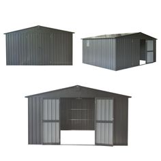 three garages side by side with one open and the other closed on both sides