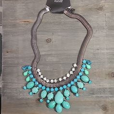 Statement Piece Alert! Faux Turquoise And Rhinestones Make This Necklace Stand Out! 16" Necklace With 3" Extender, C Clasp Closure. The Faux Turquoise Adds An Extra 2.25" Party Turquoise Necklace With Rhinestones, Turquoise Costume Jewelry Necklace For Party, Turquoise Jeweled Necklace For Party, J Necklace, Pearl Lariat Necklace, M Necklace, 16 Necklace, Necklace Stand, Stone Choker