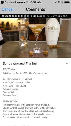 a menu listing for a restaurant called salted caramel martini