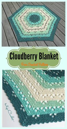 the crocheted blanket is shown with text that reads cloudberry blanket