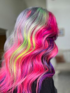 Custom colored wigs unicorn colors rainbow colors pride hair prism hair split hair pastel colors up too 22 inches I can do longer if you need a longer length Long Vivid Hair, Fantasy Color Hair, Prism Hair Color, Prism Hair, Custom Color Wigs, Pride Hair, Exotic Hair Color, Fantasy Hair Color, Unicorn Hair Color