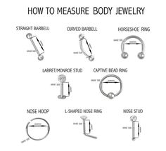 how to measure body jewelry with pictures and description for each item in the diagram below