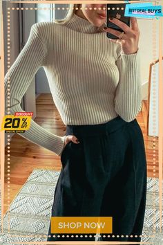 Turtleneck Knit Slim T Shirt Beige Turtleneck Sweater With Ribbed Neckline, Solid Knitted Crew Neck Top, Trendy Long Sleeve Knit T-shirt, Beige Soft Knit Crew Neck Top, Beige Stretch Crew Neck Sweater, Casual Knit Turtleneck Tops, Casual Ribbed Turtleneck Tops, Stretch Winter T-shirt, Solid Knit Turtleneck Top