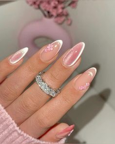 Baby Pink Nails, Classy Acrylic Nails, Cute Summer Nails, Cat Eye Nails, Oval Nails, Beach Nails