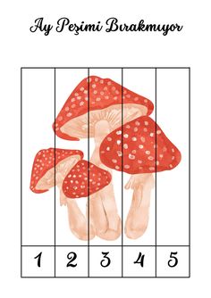 a red mushroom with numbers on it and an image of two mushrooms in the middle