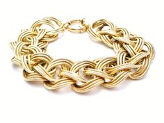 Turkish Jewelry - This is a wide gold over sterling silver braided byzantine bracelet. It is hallmarked 925, signed QT, is 8" long, 1" wide, and weighs 28.3 grams. Byzantine Bracelet, Turkish Jewelry, Vintage Gold, Hallmark, Gold Bracelet, Braids, Bracelet, Sterling Silver, Silver