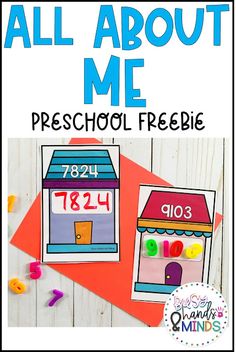 an all about me preschool freebie is shown with the words, numbers and letters on it