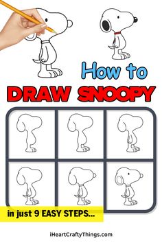 Cool Drawings Easy Step By Step, How To Draw Easy Step By Step, Draw Snoopy Step By Step, Charlie Brown Drawing, Easy Cartoon Drawings Step By Step, How To Draw Snoopy, Draw Snoopy, Step By Step Drawings, Brown Drawing