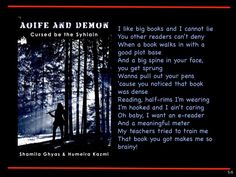 an image of a person standing in front of trees with the words aoife and demon