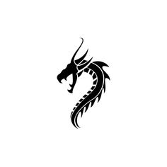 a black and white image of a dragon's head on a white background,