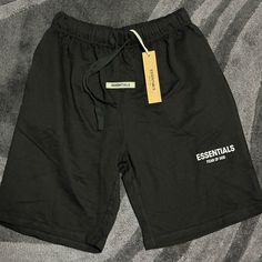 Shirts Have Never Been Worn And Come With The Original Tags Price Is Not Firm, Send Offers!!! Black Letter Print Shorts For Leisure, Black Cotton Shorts With Letter Print, Relaxed Fit Black Letter Print Shorts, Black Relaxed Fit Shorts With Letter Print, Essentials Shorts, Fog Essentials, Mens Essentials, Mens Shorts, The Original