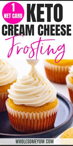 Keto Cream Cheese Frosting Cream Cheese Frosting Without Powdered, Keto Cream Cheese Frosting, Frosting Without Powdered Sugar, Keto Cream Cheese, Cheese Frosting Recipe, Fluffy Frosting, Low Carb Cake, Postre Keto, Keto Cream