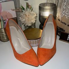 Bnwob Orange Faux Suede Pointed Toe 4” Heels The Soles Have Tiniest Amount Of Wear Due To Trying On. Soft & Comfortable Fall Into Fall With Me! Orange Closed Toe Heels For Fall, Chic Orange Wedge Heels, Chic Orange Heels, Orange Padded High Heels, Orange High Heels With Padded Heel, Chic Orange Heels With 4-inch Heel, Chic Orange Closed Toe Heels, Orange Heels With 4-inch Round Toe, Orange Heels With 4-inch Heel And Round Toe