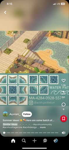 the screenshot shows an image of a house and water features in the game, which is