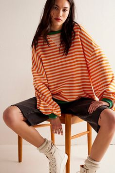 Classic Striped Oversized Crewneck Striped Crewneck, Freebird By Steven, Oversized Crewneck, Casual Long Sleeve Shirts, Tried And True, Free People Sweater, Crew Neck Shirt, Oversized Sweatshirt, So Cool