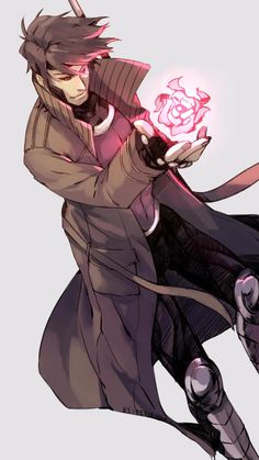 an anime character holding a rose in his hand