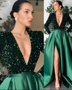 Formal Dress For Curvy Women, Classy Party Outfit, Green Satin Prom Dress, Satin Prom Dress Long, Girls Dress Outfits, Long Sleeve Evening Gowns, Stylish Party Dresses, فستان سهرة, Gala Dresses