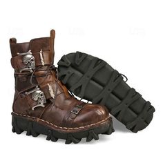 Category:Boots; Upper Materials:Leather,Cowhide; Embellishment:Splicing; Season:Winter; Gender:Men's,Women; Activity:Hiking,Walking; Toe Shape:Round Toe; Style:Vintage,Casual; Boot Shaft:Booties / Ankle Boots; Outsole Materials:Rubber; Occasion:Outdoor,Daily; Closure Type:Lace-up; Function:Warm,Height Increasing,Comfortable,Slip Resistant; Pattern:Solid Colored; Listing Date:09/18/2023; 2024 Trends:Motorcycle Boots,Work Boots,Biker boots,Handmade Shoes; Foot Length:null; Foot Width:null; Size chart date source:Measured by LightInTheBox. Rocker Boots, Style Combat Boots, Steampunk Boots, Military Combat Boots, Leather Motorcycle Boots, Gothic Boots, Leather Work Boots, Punk Boots, Army Boots