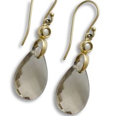 "Glamorous Faceted teardrop Smoky Quartz earrings made of 14K gold. The earrings are not heavy and very comfortable to wear. You can order these earrings in various gemstones (see example the last picture with green Emerald). Given that our jewelry is handmade especially for you, please consider that color variations and slight variances are normal. All items are packaged in an eco-friendly gift wrap ready for gifting. Construction & Dimensions: 14K Gold, Smoky Quartz, Freshwater Pearl. Appr Gold Teardrop Earrings, Smoky Quartz Earrings, Pink Sapphire Ring Engagement, Earrings Pearl, Pearl Gemstone, Quartz Earrings, Engraved Items, Green Emerald, Engagement Rings Sapphire