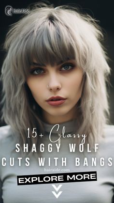 Wolf Haircut With Curly Hair, Very Shaggy Haircuts, Short Shag Hairstyles Thick Hair, Shag Hairstyle With Bangs, Edgy Haircuts Medium Shoulder Length, Wolf Haircut Short With Bangs, Choppy Medium Length Hair With Bangs, Shaggy Grey Hairstyles, Edgy Shaggy Hair