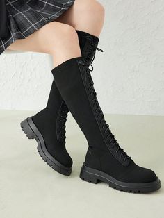 Introducing the must-have footwear for this season - the New Fashion: Slip-On Stretch Knee-High Black Sock Boots. Made with high-quality materials, these boots provide the perfect blend of fashion and comfort. The slip-on design and stretch knee-high fit offer ease of wear, while the timeless black color adds a touch of sophistication to any outfit. Upgrade your shoe collection with these trendy boots. Closure Type : Slip on Type : Sock Boots Color : Black Pattern Type : Plain Toe : Round Toe Heel Height : Mid Heel Heels : Flatform Boots Height Type : Knee Boots Style : Elegant Upper Material : Fabric Lining Material : Fabric Insole Material : PU Leather Outsole Material : Rubber Size Ball Girth Foot Length Heel Height Shaft Height US6 21.15 22.95 5 39 US7 21.8 23.8 5 40 US8 22.45 24.65 5 Fall Streetwear Knee-high Boots, Trendy Lace-up Knee-high Winter Boots, Trendy Knee-high Boots For Streetwear, Trendy Knee-high Streetwear Boots, Trendy Black Knee-high Boots With Round Toe, Black Knee-high Lace-up Boots For Winter, Casual Knee-high Martin Boots For Winter, Black Knee-high Boots With Round Toe For Winter, Black Knee-high Martin Boots For Winter