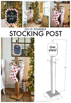 the front and back of a stocking post with christmas decorations on it, along with instructions for how to make one