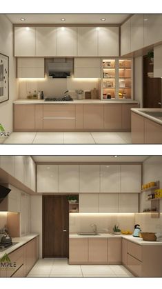 two pictures of the same kitchen in different positions