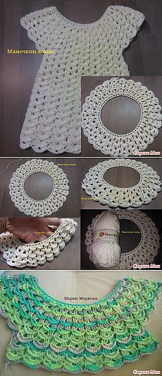 crocheted baby dress and bib pattern, with instructions to make the top