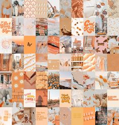 a collage of orange and white images