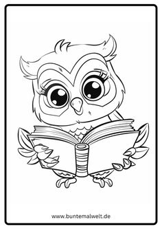 an owl reading a book with big eyes