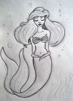 a drawing of a mermaid with long hair